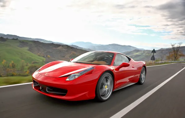 Picture road, machine, auto, Ferrari, beautiful, red, 458