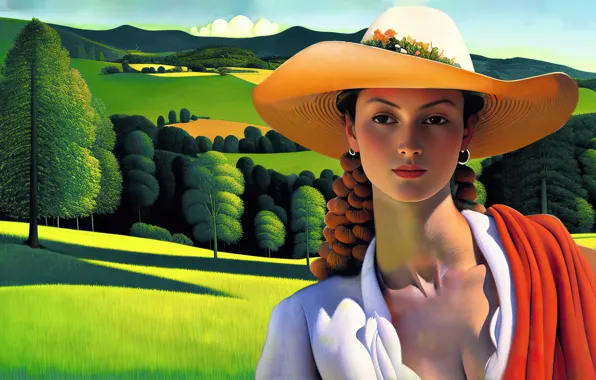 Picture greens, field, summer, look, girl, light, trees, nature