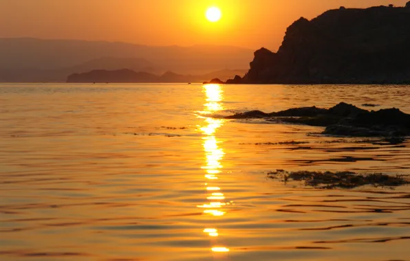 Sea, sunset, mountains, Crimea