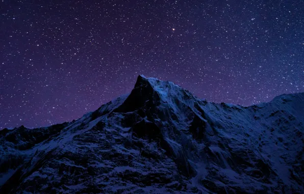 Wallpaper winter, the sky, snow, mountains, night, nature, rocks, stars ...