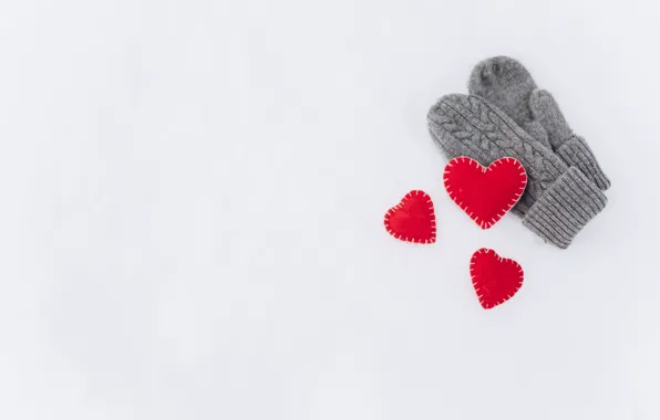 Picture background, hearts, Mittens
