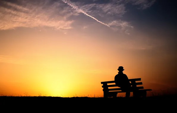 Sunset, bench, the evening