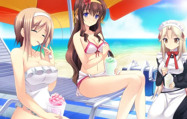 Beach, swimsuit, girls, ice cream, the maid, sweet, game cg, anata no koto o suki …