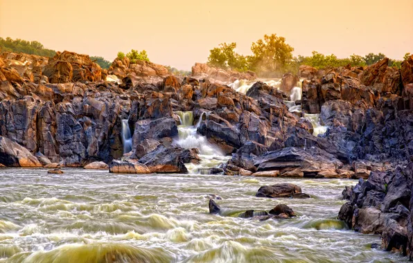 Picture stones, rocks, waterfall, Virginia, USА, Great Falls