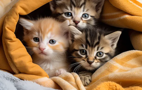 Cats, kittens, kids, company, Milota, faces, AI art, neural network