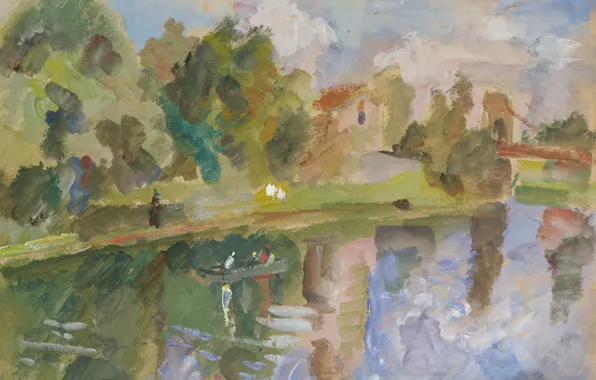 Figure, watercolor, 1935, Robert Falk, Robert Falk, Rowing on the river