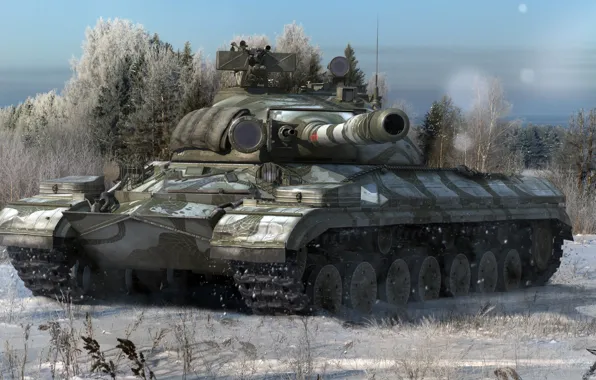 Winter, forest, snow, trees, tank, USSR, heavy, Soviet