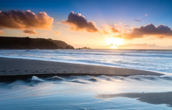 Sea, landscape, sunset