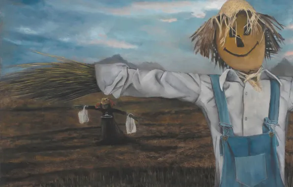 Picture, Norwegian artist, Christer Karlstad, scarecrows