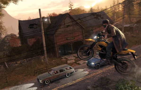 Picture road, jump, track, village, motorcycle, Watch Dogs
