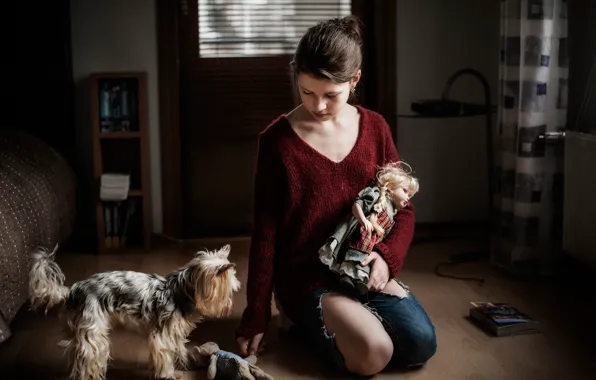 Dog, doll, girl, Toys