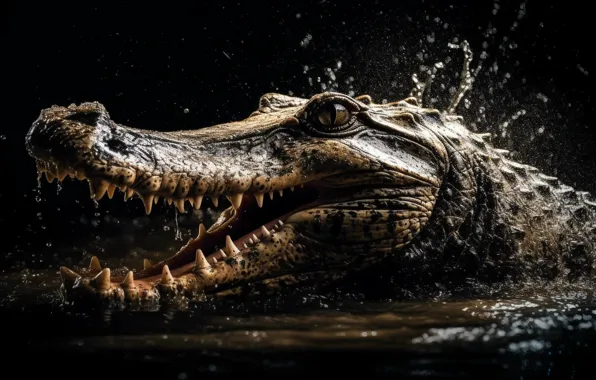 Water, crocodile, digital art, AI art, neural network, the art of artificial intelligence