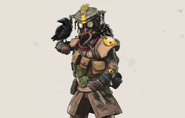Bird, the game, mask, grey background, crow, character, Apex Legends
