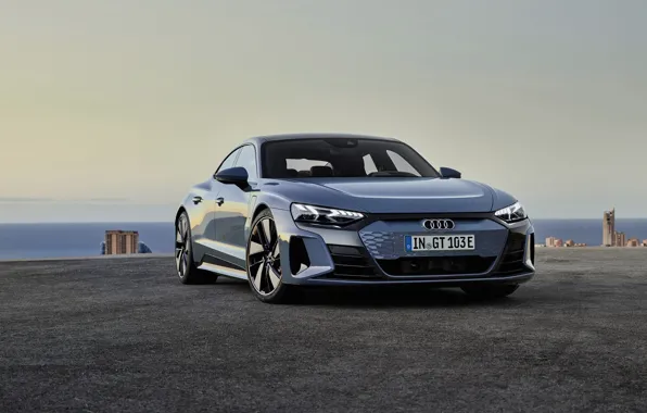 Machine, the sky, asphalt, Audi, lights, front, wheel, electric car