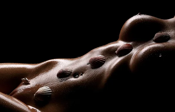Chest, girl, piercing, goosebumps, shell, photographer, wet, charms