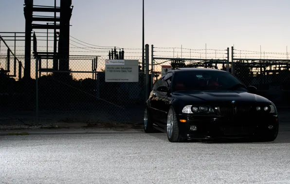 The sky, black, bmw, BMW, coupe, the evening, the fence, black