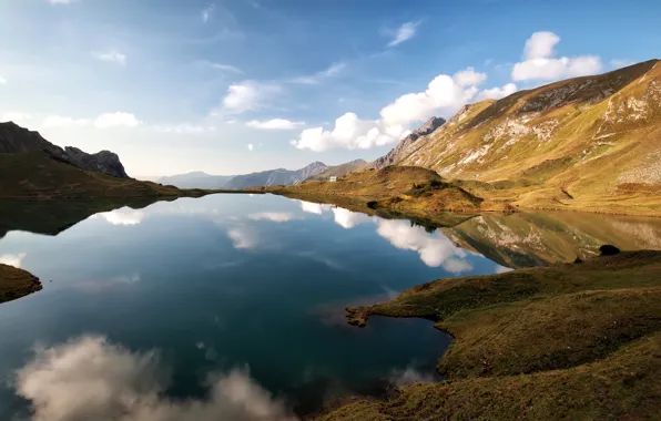 Clouds, mountains, lake, Germany, Alps, house