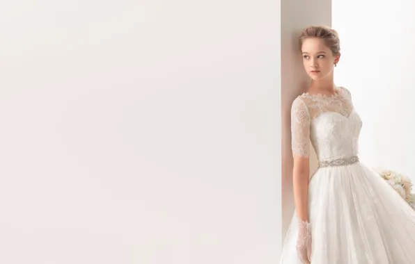 Picture girl, minimalism, bouquet, dress, the bride