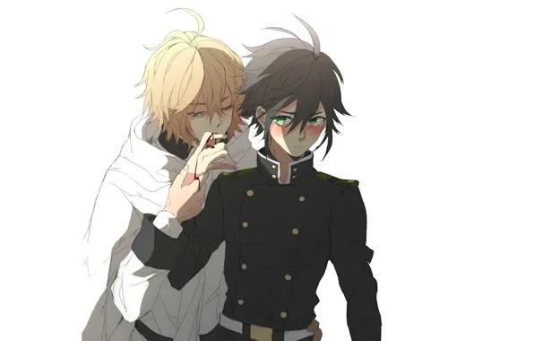 Blood, vampire, guys, Owari no Seraph, The last Seraphim, Yuichiro Hakua, Michaela Hakua