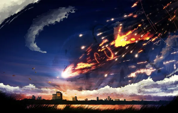 The sky, the city, lake, comet, Y_Y