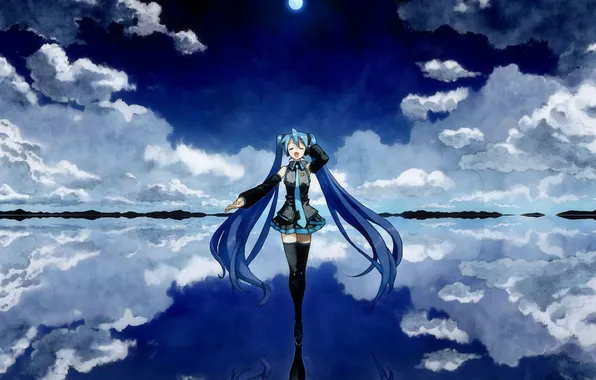 The sky, water, horizon, miku, vokaloid