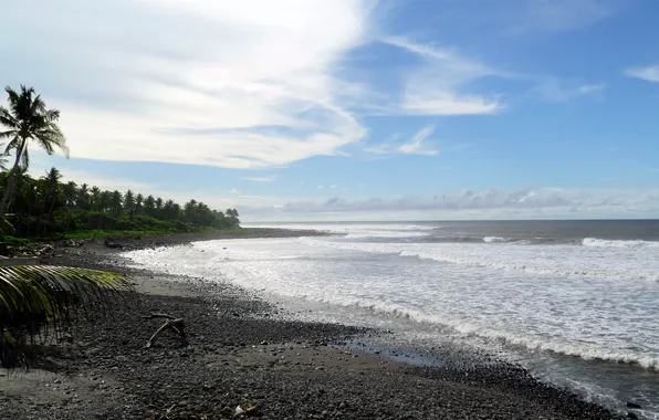 Wave, beach, the sky, pebbles, shore, island, horizon, Punta Roca