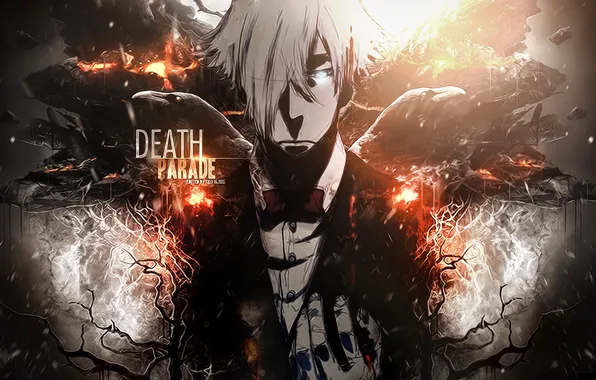 Anime, art, costume, guy, Raven, Quindecim, Kurokami no Onna, Death Parade