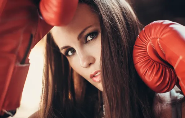 Picture look, girl, face, Boxing, gloves