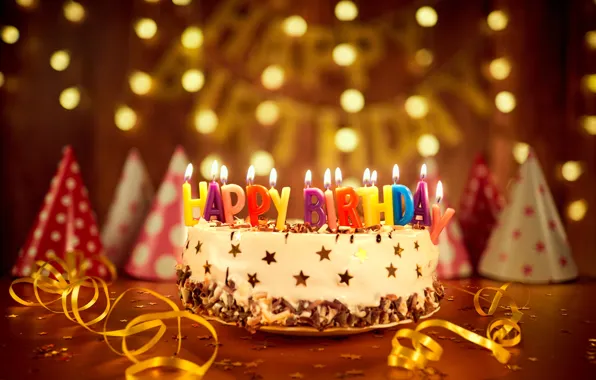 Picture candles, cake, cake, bokeh, decoration, Happy, Birthday, Birthday