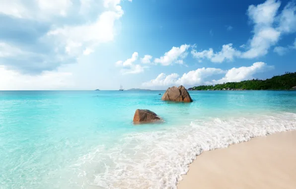 Picture sea, beach, landscape, tropics, stones, blue water