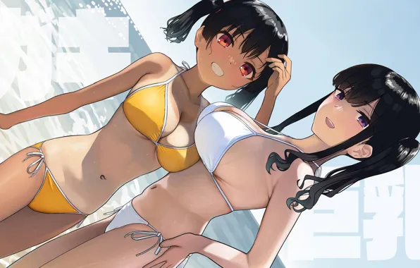 Sexy, cleavage, long hair, sea, girls, boobs, anime, beautiful