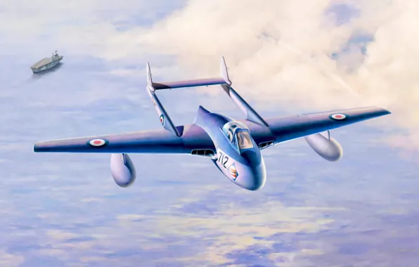 Picture war, art, airplane, painting, jet, De Havilland Vampire