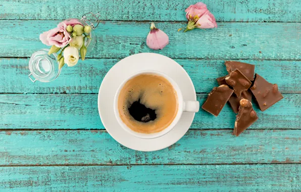 Flowers, chocolate, Coffee