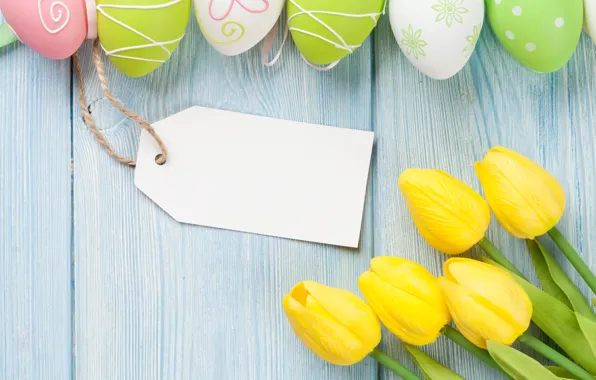 Colorful, Easter, tulips, yellow, tulips, spring, eggs, Happy Easter