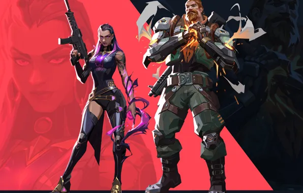 Weapons, woman, man, Valorant