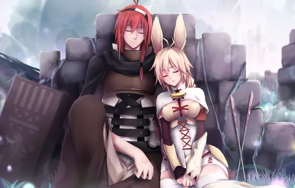 Girl, guy, heroes, anime, art, Adlet Mayer, Nashetania Loey Piena Augustra, Rokka no Yuusha