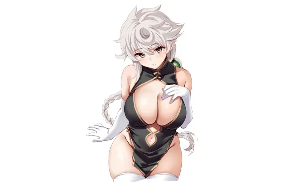 Picture girl, sexy, cleavage, thighhighs, long hair, dress, boobs, anime