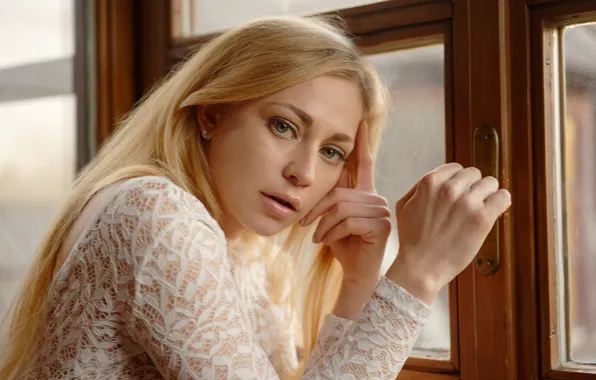 Look, face, portrait, hands, window, the blonde, long hair