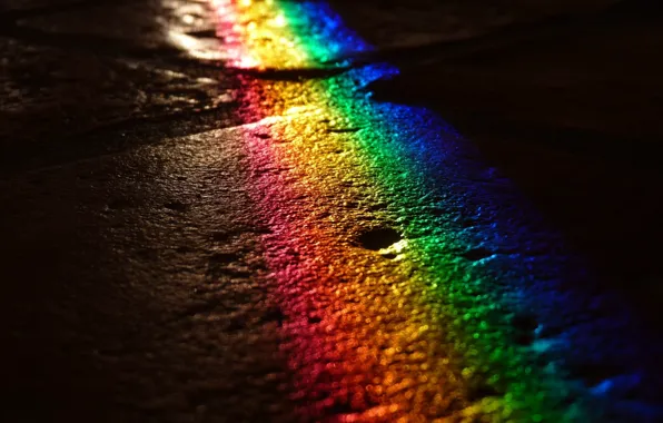 Picture road, color, light, night, rainbow, pavers