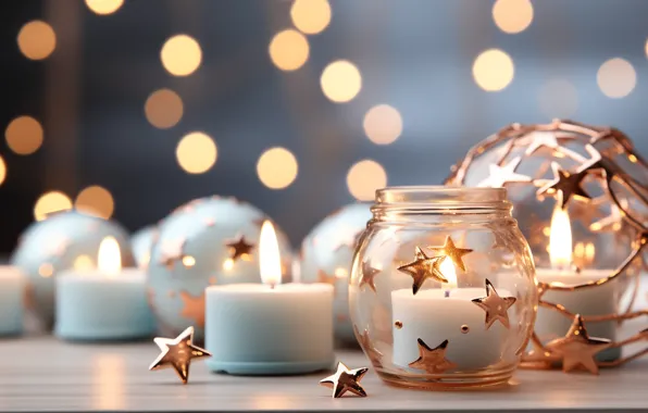 Picture decoration, candles, New Year, Christmas, new year, happy, Christmas, bokeh