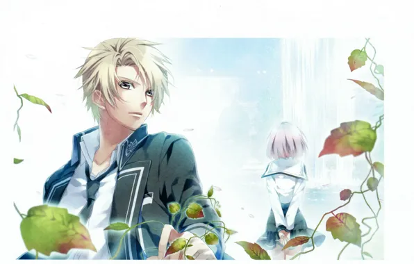 Student, white background, art, blonde, visual novel, teita language, norn9, kakeru yui with