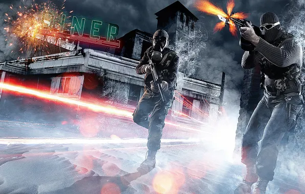 War, the building, soldiers, Battlefield 3, Battlefield 3, diner