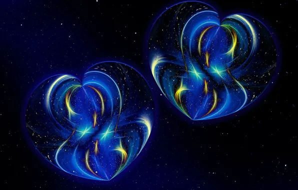 Love, neon, love, neon, dark blue background, two hearts, dark blue background, two hearts
