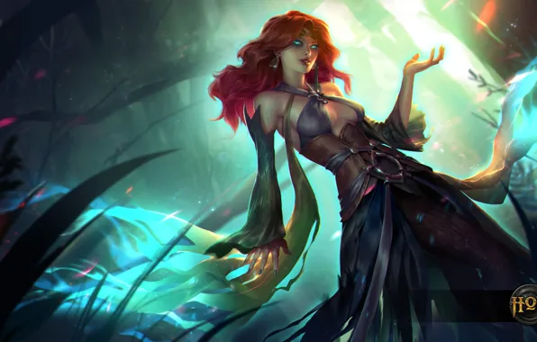 Chest, girl, dress, art, red, hon, Heroes of Newerth, defiler