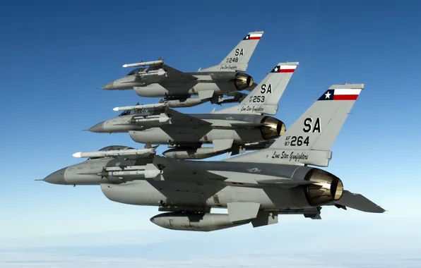 The sky, weapons, F-16, aircraft