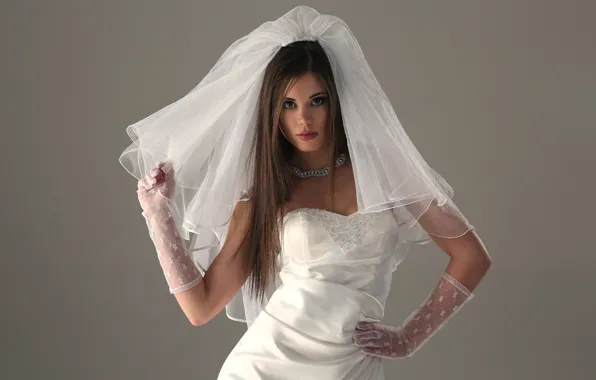 Picture face, hair, dress, gloves, the bride, veil, Little Caprice, Little Caprice