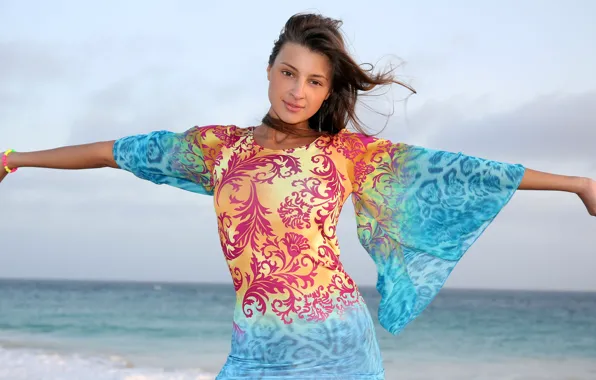 Picture sea, look, clouds, nature, model, Maria Ryabushkina