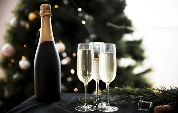 Picture holiday, glass, bottle, new year, champagne, decor