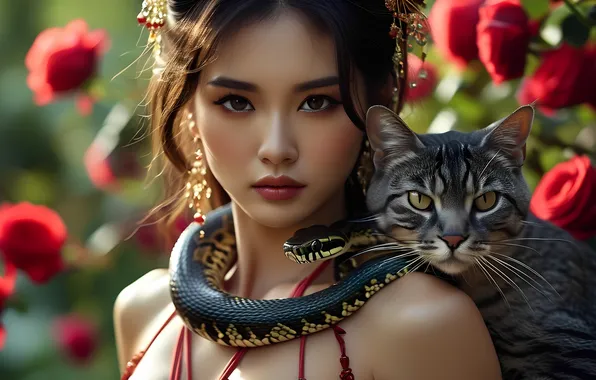 Look, roses, Chinese, Cobra, Asian