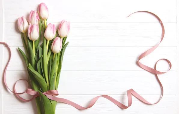 Picture flowers, bouquet, tape, tulips, pink, wood, pink, flowers